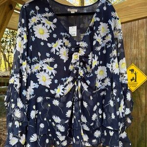 Floral Navy Blouse with Ruffle Detail Cato 26/28